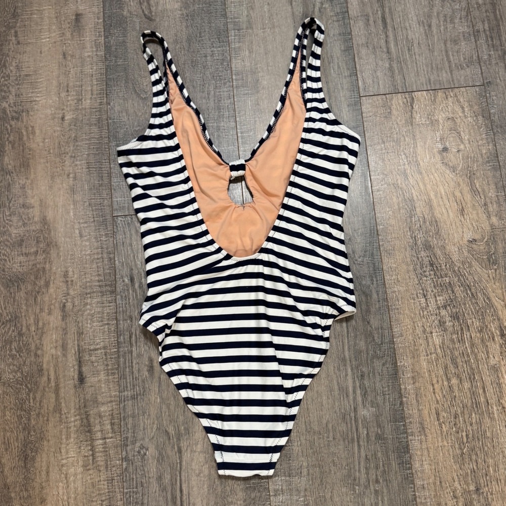 J.Crew Womens Bow-Front One Piece Swimsuit Classic Navy White Stripe Size 6 - Picture 3 of 9